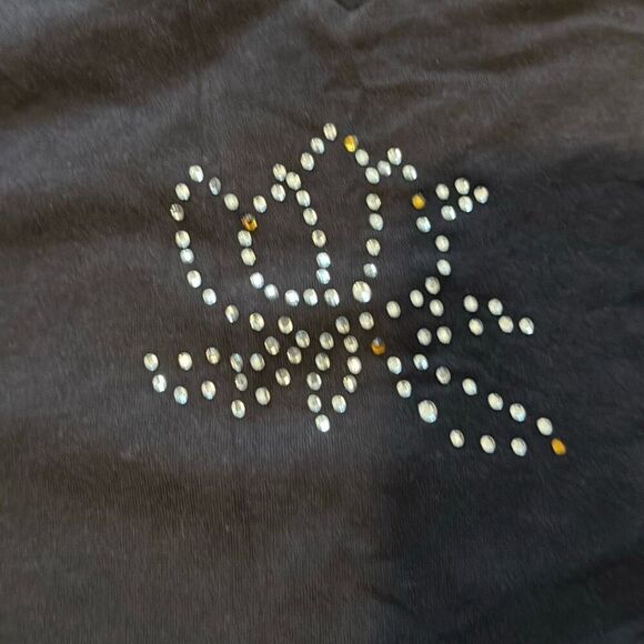 Banana Republic Stretch Cotton Black Tank Top Size Large with Bedazzled Flower o - Picture 2 of 7